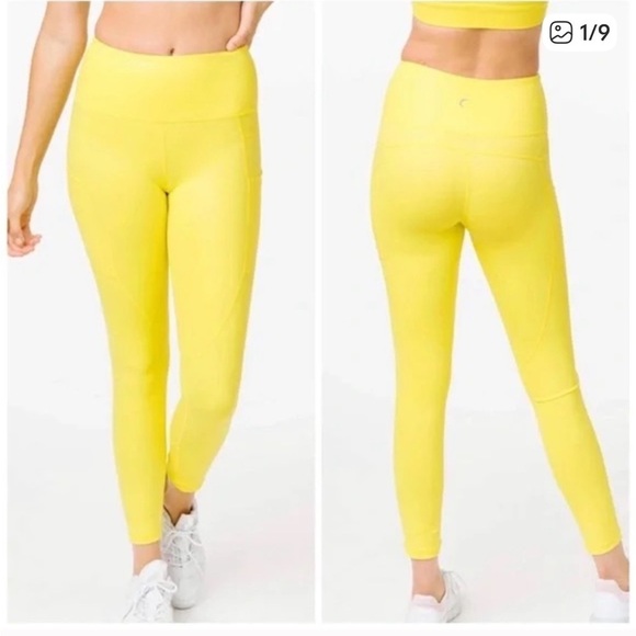 Zyia Active Pants - Zyia Active Leggings with Pockets Metallic Bright Yellow size 2